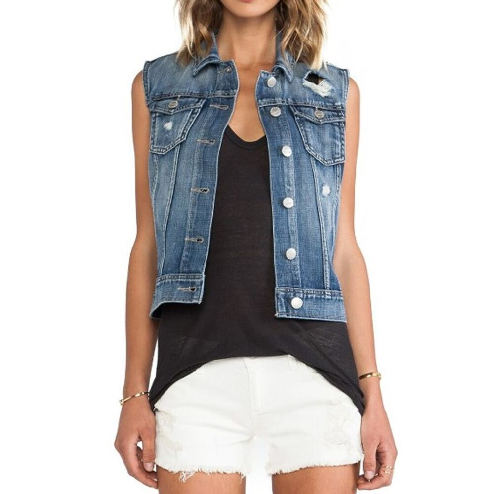 GREYWIRE New York Lilly Denim Vest‎ Soho Distressed Medium Wash Women's Small